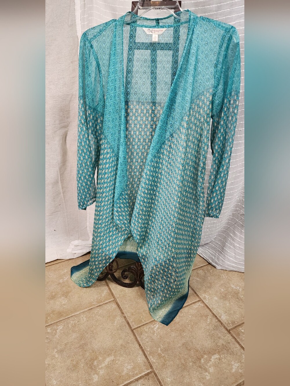 krazy kat Teal Open-Front Patterned‎ Lightweight KImono
